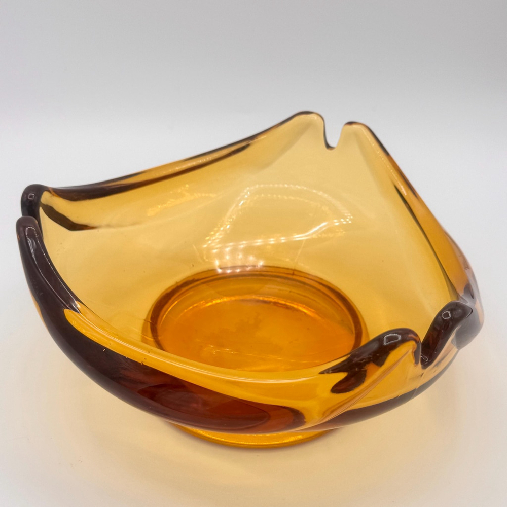 Vintage Viking Glass Epic Amber Bowl / Ashtray MCM 1960s–1970s Fluted Petal Rim